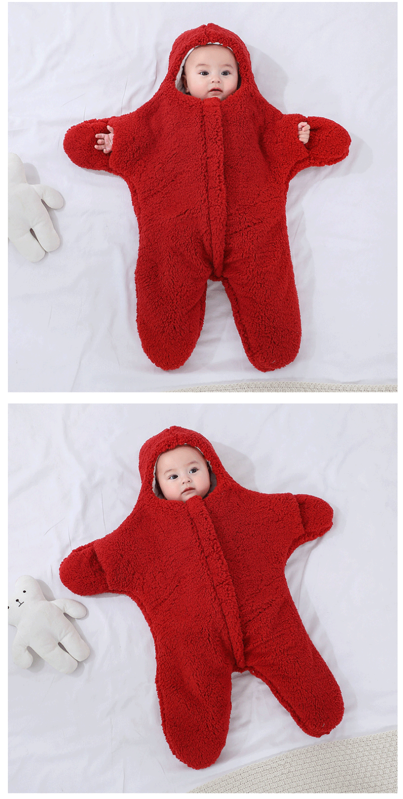 Newborn Baby Boy Girl Kids Cartoon Hooded Romper Jumpsuit Bodysuit Clothes Outfits Long Sleeve Playsuit Toddler One Piece Outfit Starfish Baby