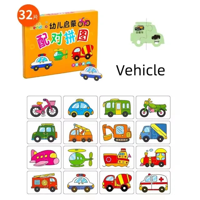 32pcs Children Cards Matching Game Baby Cognition Jigsaw Toys Animal Puzzle Waterproof Educational Toys Unusual Learning Gift