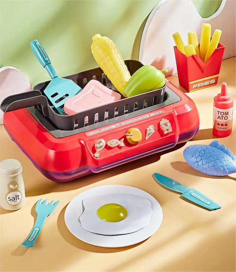 Pretend Play Toy for Kid Kitchen Toy BBQ Cooking Set Simulation Barbecue Food Induction Cooker Food Color Change Gift Toy