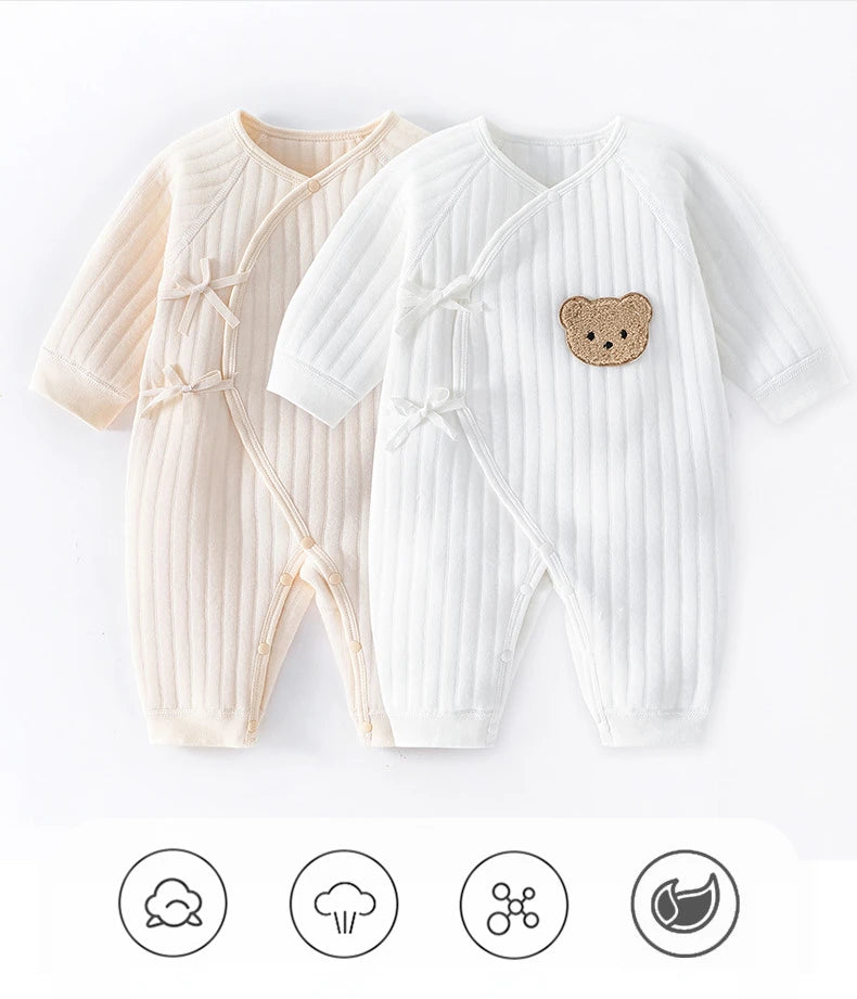 Boys Girls One Piece Outfit  100% Cotton Newborn Baby Long Sleeve Romper Infant Solid Knitting Thin Jumpsuit For Seasons