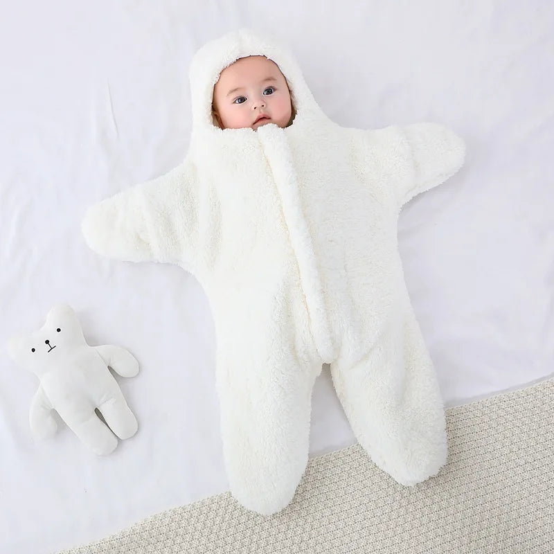 Newborn Baby Boy Girl Kids Cartoon Hooded Romper Jumpsuit Bodysuit Clothes Outfits Long Sleeve Playsuit Toddler One Piece Outfit Starfish Baby