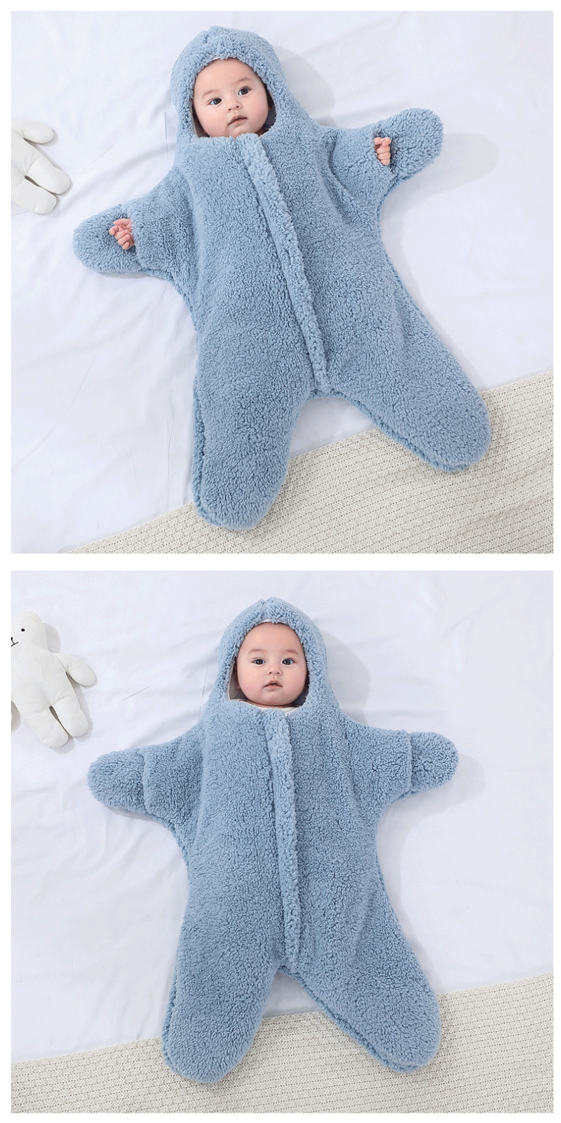 Newborn Baby Boy Girl Kids Cartoon Hooded Romper Jumpsuit Bodysuit Clothes Outfits Long Sleeve Playsuit Toddler One Piece Outfit Starfish Baby