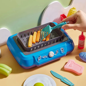 Pretend Play Toy for Kid Kitchen Toy BBQ Cooking Set Simulation Barbecue Food Induction Cooker Food Color Change Gift Toy