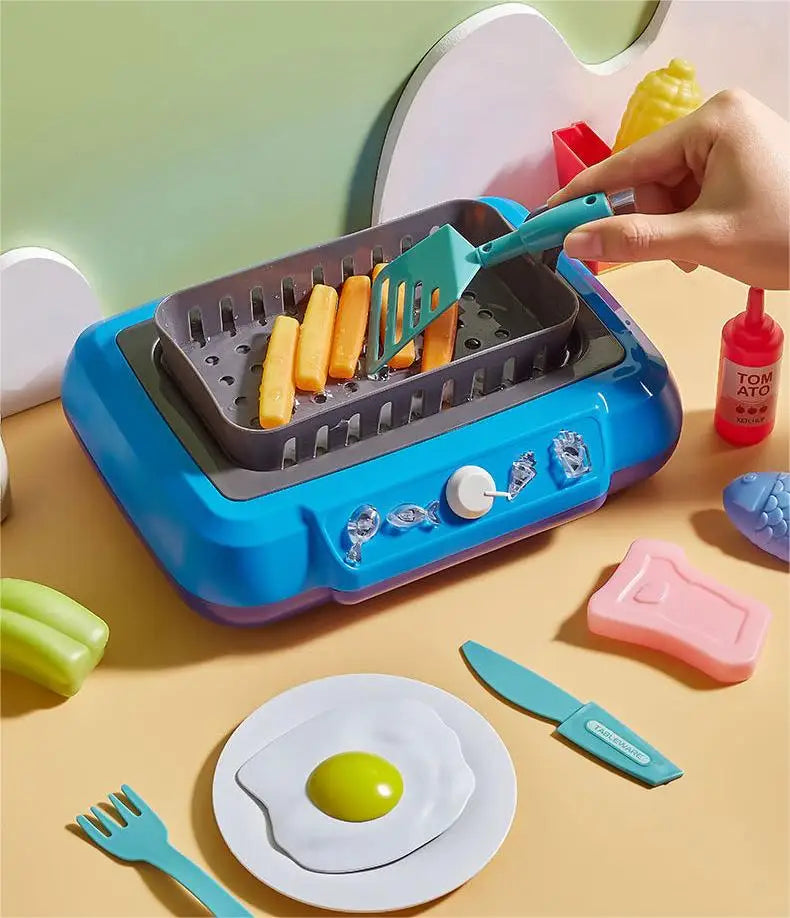 Pretend Play Toy for Kid Kitchen Toy BBQ Cooking Set Simulation Barbecue Food Induction Cooker Food Color Change Gift Toy