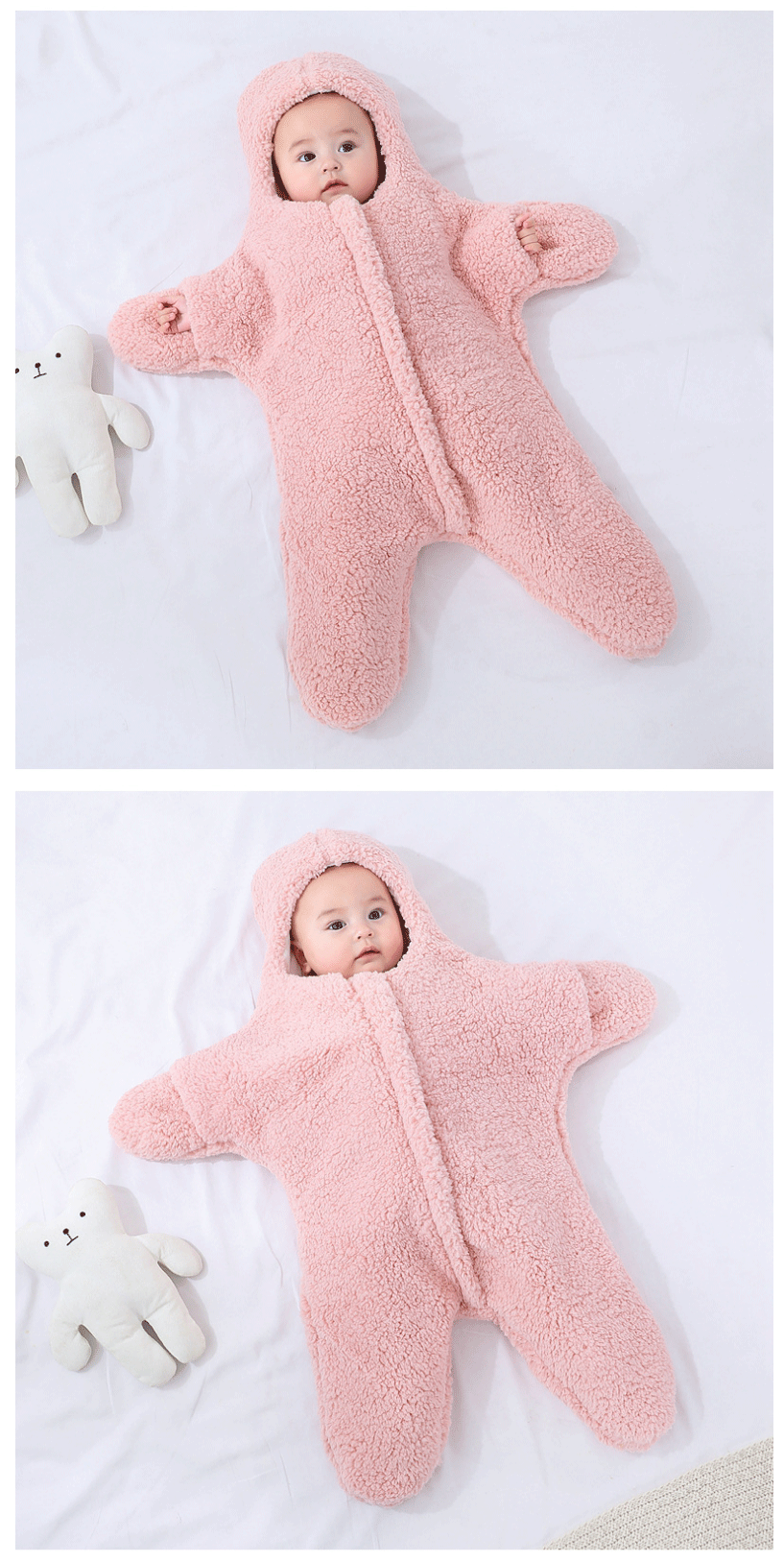 Newborn Baby Boy Girl Kids Cartoon Hooded Romper Jumpsuit Bodysuit Clothes Outfits Long Sleeve Playsuit Toddler One Piece Outfit Starfish Baby