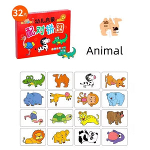 32pcs Children Cards Matching Game Baby Cognition Jigsaw Toys Animal Puzzle Waterproof Educational Toys Unusual Learning Gift