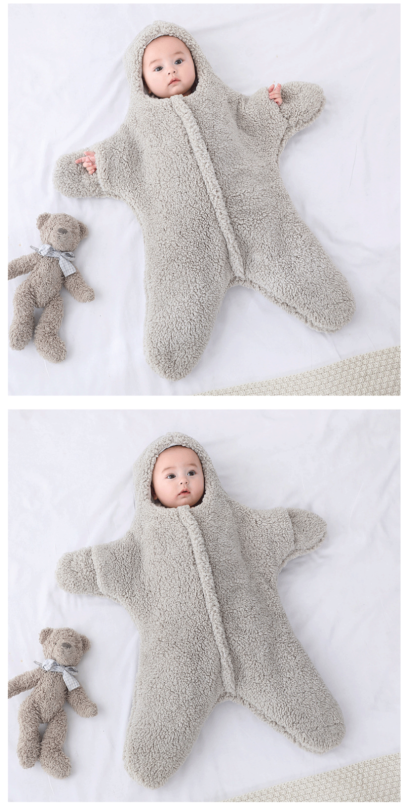 Newborn Baby Boy Girl Kids Cartoon Hooded Romper Jumpsuit Bodysuit Clothes Outfits Long Sleeve Playsuit Toddler One Piece Outfit Starfish Baby